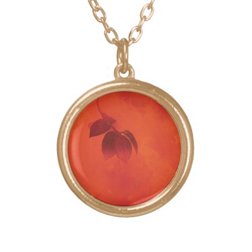 Burnt Orange Persimmon Leaf Abtract Autumn Gold Plated Necklace