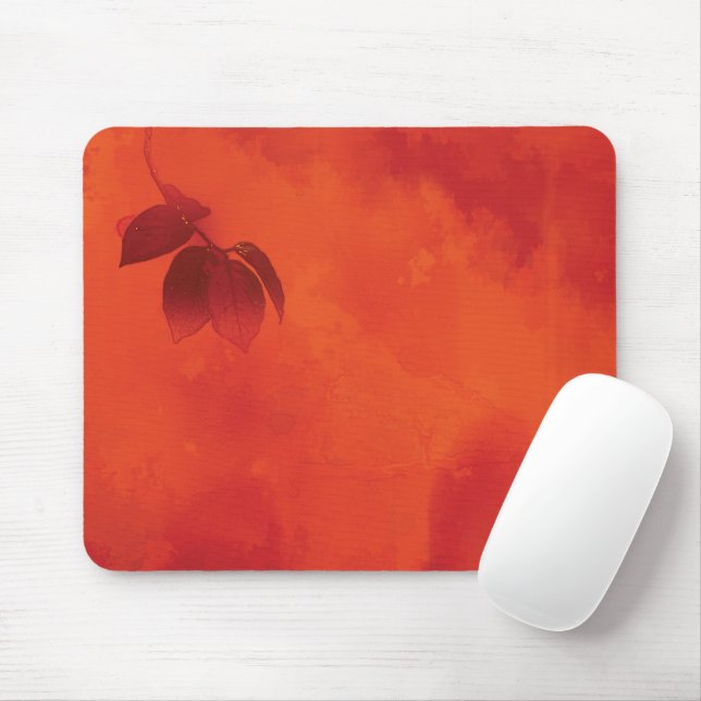 Burnt Orange Persimmon Leaf Abtract Autumn Mouse Pad (With Mouse)