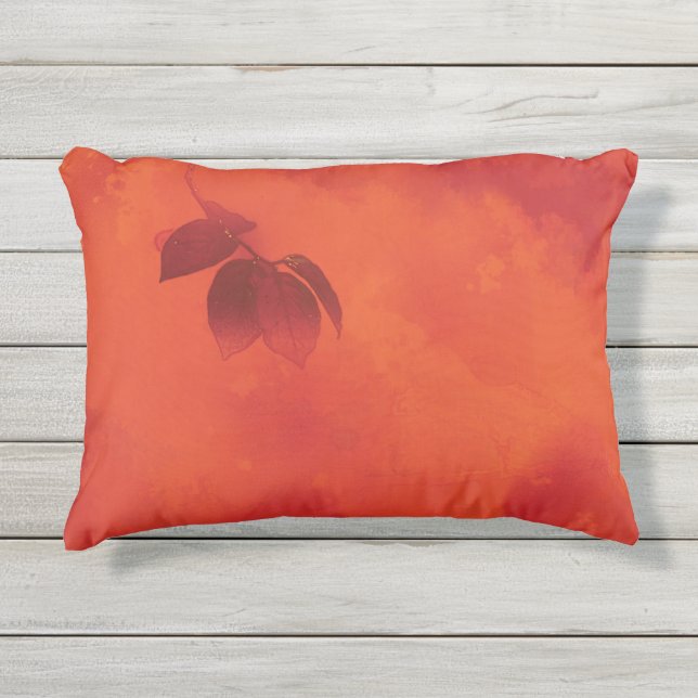 Burnt Orange Persimmon Leaf Abtract Autumn Outdoor Pillow (Front)
