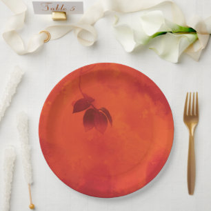 Burnt Orange Persimmon Leaf Abtract Autumn Paper Plates