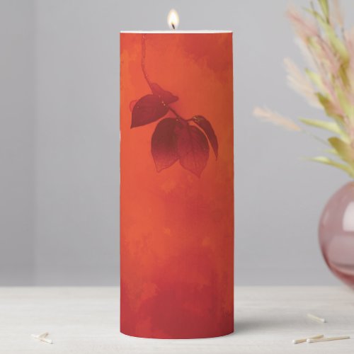 Burnt Orange Persimmon Leaf Abtract Autumn Pillar Candle