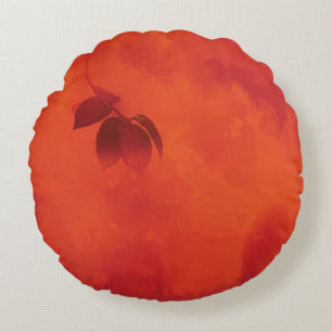 Burnt Orange Persimmon Leaf Abtract Autumn Round Pillow