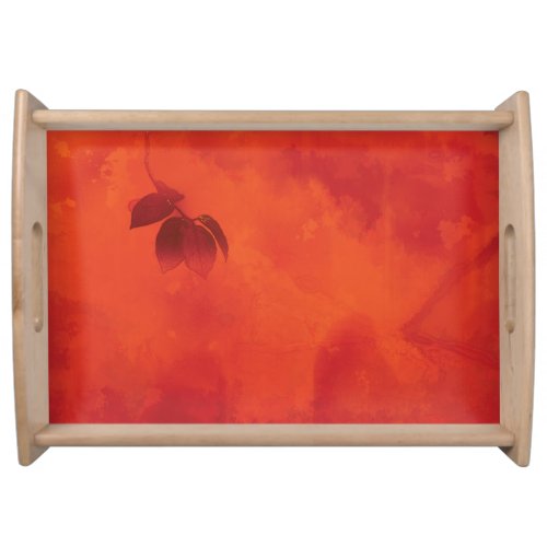Burnt Orange Persimmon Leaf Abtract Autumn Serving Tray