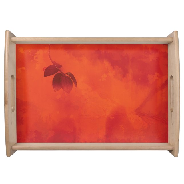 Burnt Orange Persimmon Leaf Abtract Autumn Serving Tray (Front)