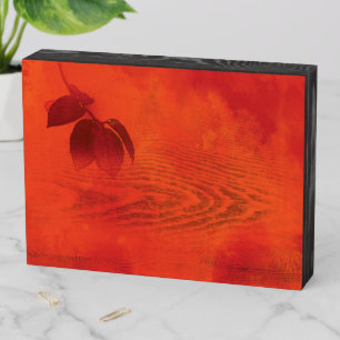 Burnt Orange Persimmon Leaf Abtract Autumn Wooden Box Sign