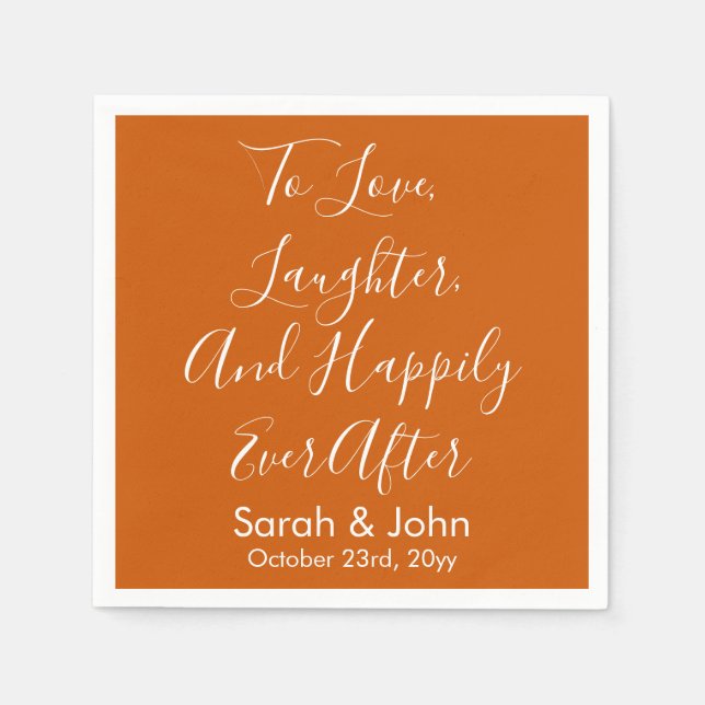 Burnt Orange Personalize Script Wedding Reception  Napkins (Front)