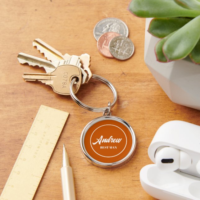 Burnt Orange Personalized Wedding Best Man Keychain (Desk)