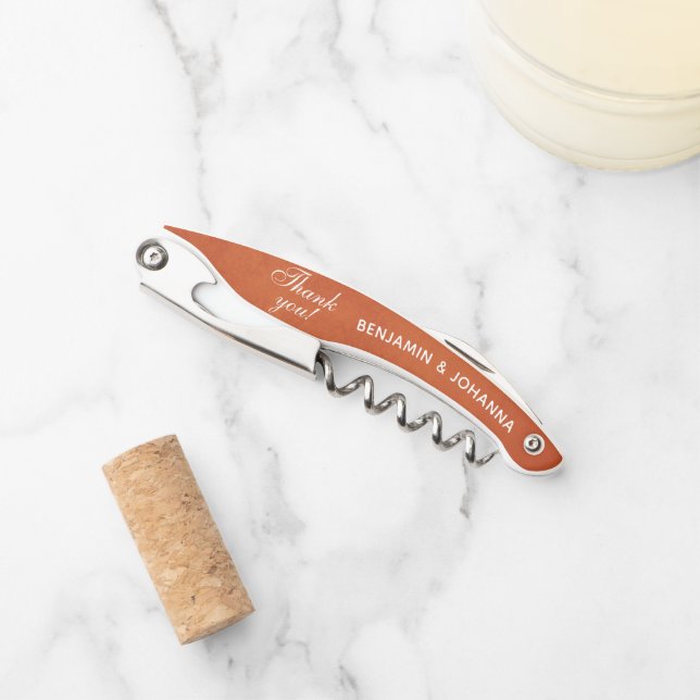 Burnt Orange Personalized Wedding Thank You Favors Waiter's Corkscrew (Front)