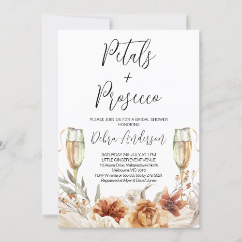 Burnt Orange Petals and Prosecco Bridal Shower Invitation