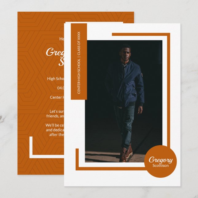 Burnt Orange Photo Modern Photo Graduation Invite (Front/Back)