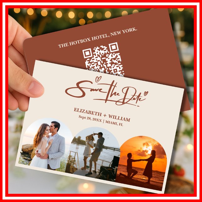 Burnt Orange Photo QR Code Elegant Wedding Save The Date (Creator Uploaded)