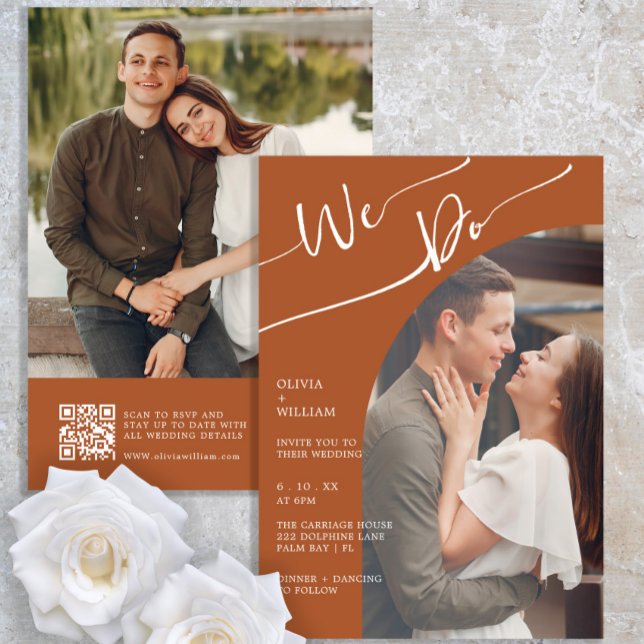 Burnt Orange Photo QR Code Wedding Invite (Creator Uploaded)