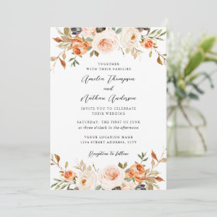 Burnt Orange Pink Rustic Botanical Florals Wedding Invitation