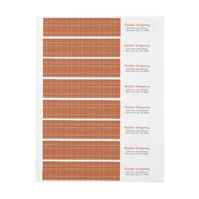 Burnt Orange Plaid Longhorns Wrap Around Label (Sheet)