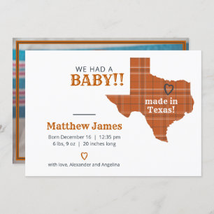 Burnt Orange Plaid Made In Texas Horizontal Photo Announcement