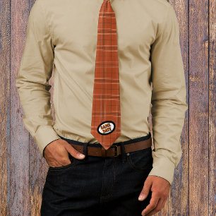 Burnt Orange Plaid Pattern Game Day Neck Tie