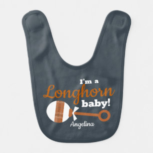 Burnt Orange Plaid Rattle Longhorn Baby Bib