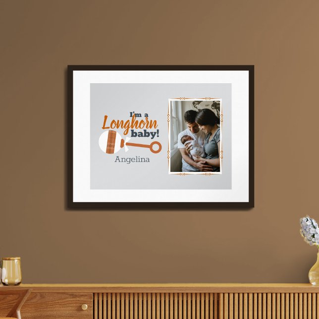 Burnt Orange Plaid Rattle Longhorn Baby Photo Post Poster (Creator Uploaded)