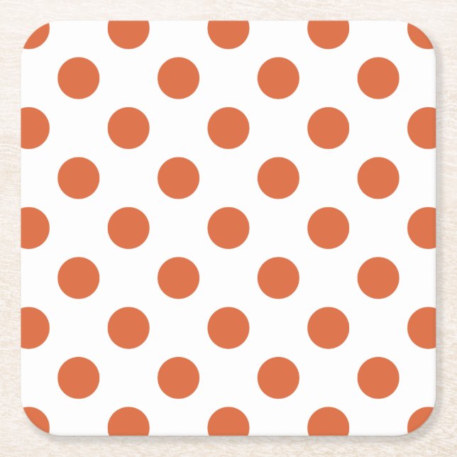 Burnt orange polka dots square paper coaster (Front)