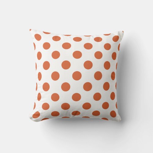 Burnt orange polka dots throw pillow