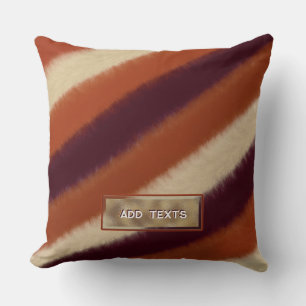 Burnt Orange Pomegranate Fur Stripes Trendy Boho Throw Pillow