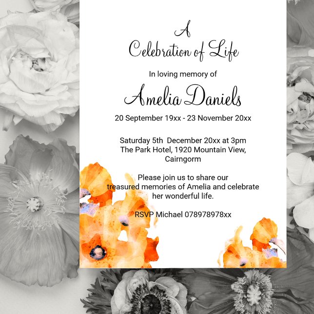 Burnt Orange Poppy Celebration of Life Card (Creator Uploaded)