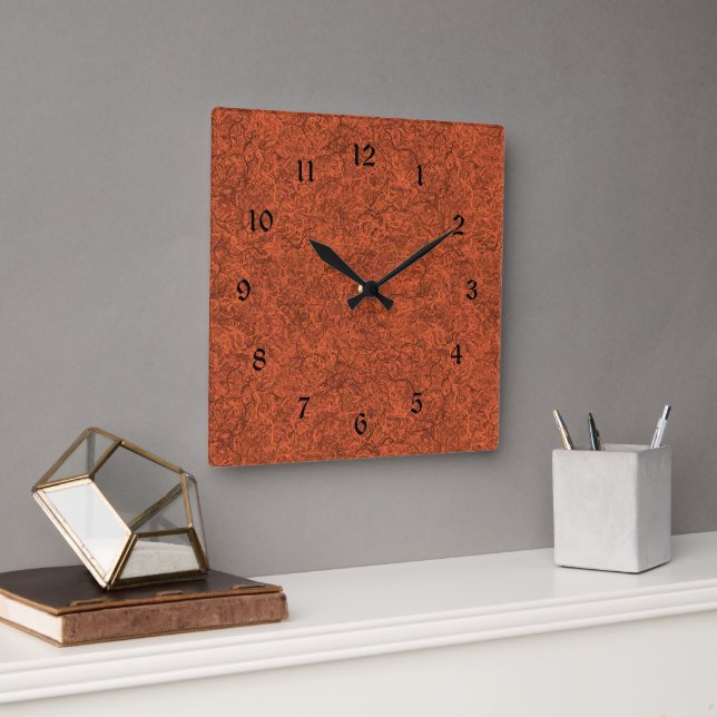 Burnt orange popular pattern square wall clock (Office)