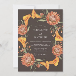 Burnt Orange Protea Eucalyptus Wedding Invitation