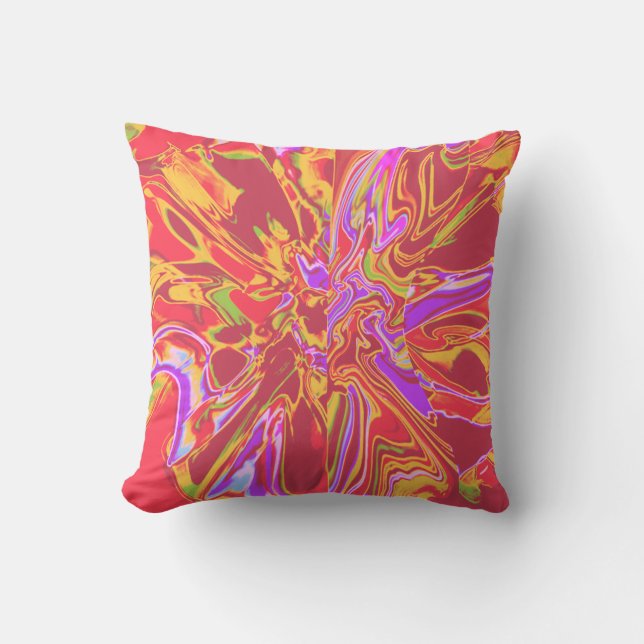 Burnt Orange Psychedelic Flower with Gold Lilac Throw Pillow (Front)
