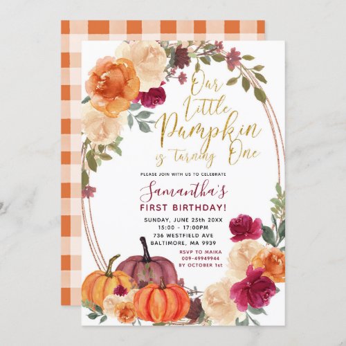 Burnt Orange Pumpkin Birthday Invitation