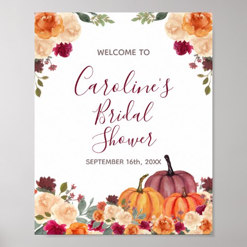 Burnt orange Pumpkin Bridal Baby Shower Welcome Poster