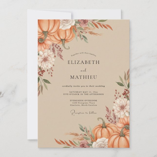 Burnt Orange Pumpkin Eucalyptus Wedding Invitation (Front)