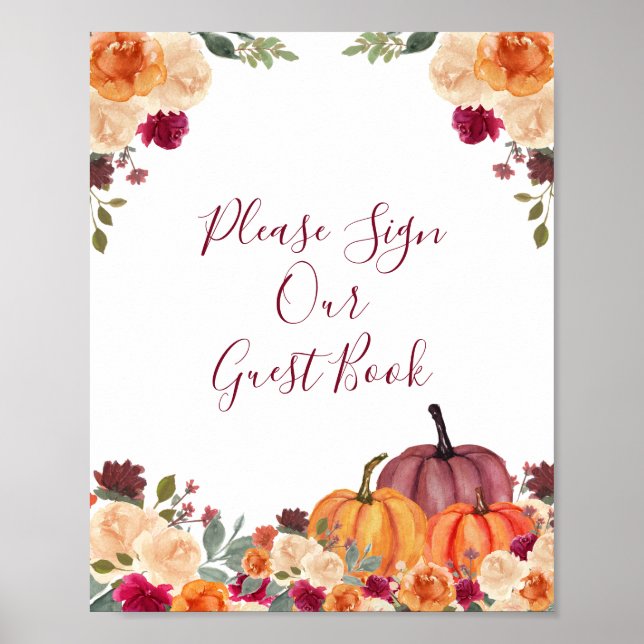 Burnt orange Pumpkin Floral Please Sign our Guest (Front)