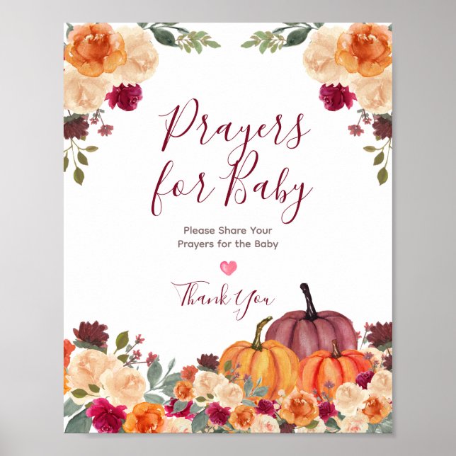 Burnt Orange Pumpkin Floral Prayers for Baby Poster (Front)