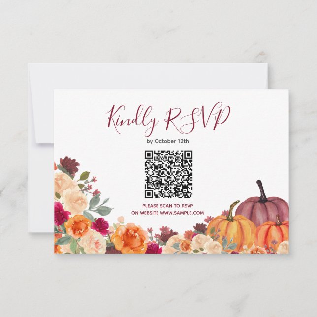  Burnt Orange Pumpkin Floral Rsvp Online Card (Front)