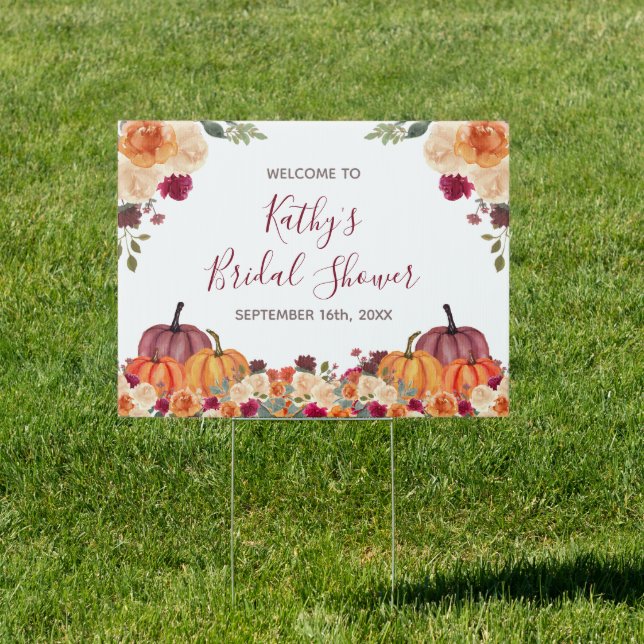 Burnt orange pumpkin Floral Welcome Banner Sign (Insitu)