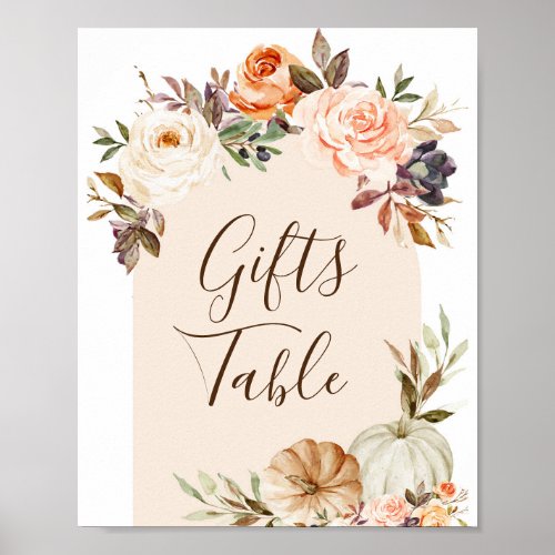 Burnt orange Pumpkin Rustic Floral Gifts Table Poster