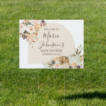 Burnt orange pumpkin Rustic Floral Welcome Banner Sign