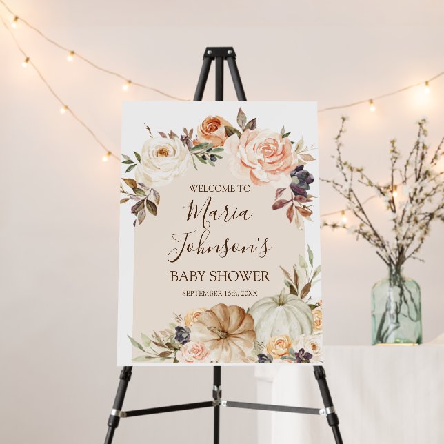 Burnt Orange Pumpkin Rustic Floral Welcome Foam Foam Board (In Situ (Stand))