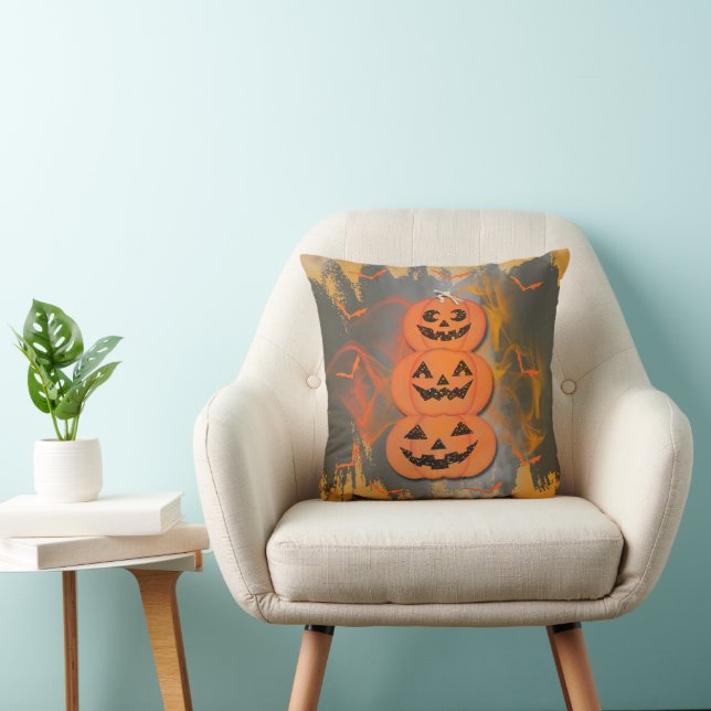 Burnt Orange Pumpkins Throw Pillow (Chair)