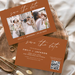 Burnt Orange QR Code Save the Date Modern 3 Photo