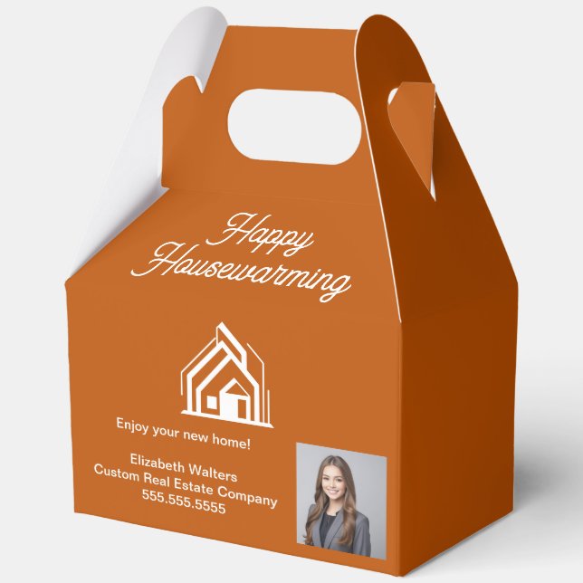 Burnt Orange Real Estate Company Agent Photo Favor Boxes (Front)