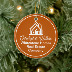 Burnt Orange Real Estate Company Custom Realtor Ceramic Ornament