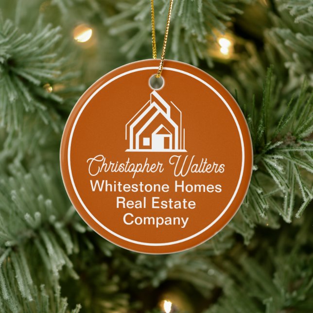 Burnt Orange Real Estate Company Custom Realtor Ceramic Ornament (Tree)