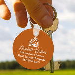Burnt Orange Real Estate Company Custom Realtor Keychain<br><div class="desc">This professional realtor keychain is custom made with your real estate company name under the modern white cursive script and house image. These burnt orange realty business promotional items feature a house logo image for home builder or realty agent company marketing.</div>