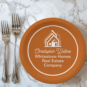 Burnt Orange Real Estate Company Custom Realtor Paper Plates