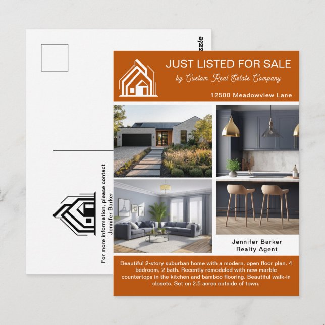 Burnt Orange Real Estate Company House Listing Postcard (Front/Back)