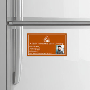 Burnt Orange Real Estate Company Realtor Photo Business Card Magnet