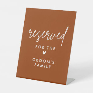 Burnt Orange Reserved Groom Family Wedding Table Pedestal Sign