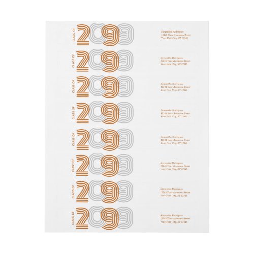 Burnt Orange Retro Big Numbers Class of Wrap Around Label